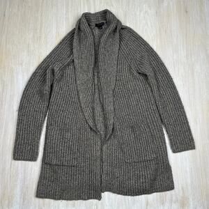 Ann Taylor Shimmer Ribbed Knit Cozy Pockets Open Front Cardigan Sweater Large